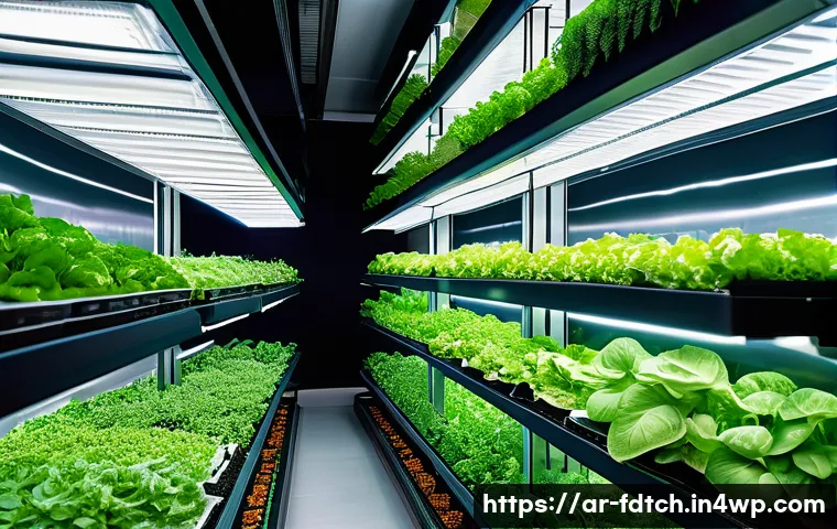 푸드테크 혁신 기술 및 트렌드 - A modern vertical urban farm inside a spacious, sunlit high-rise building in a bustling Middle Easte...