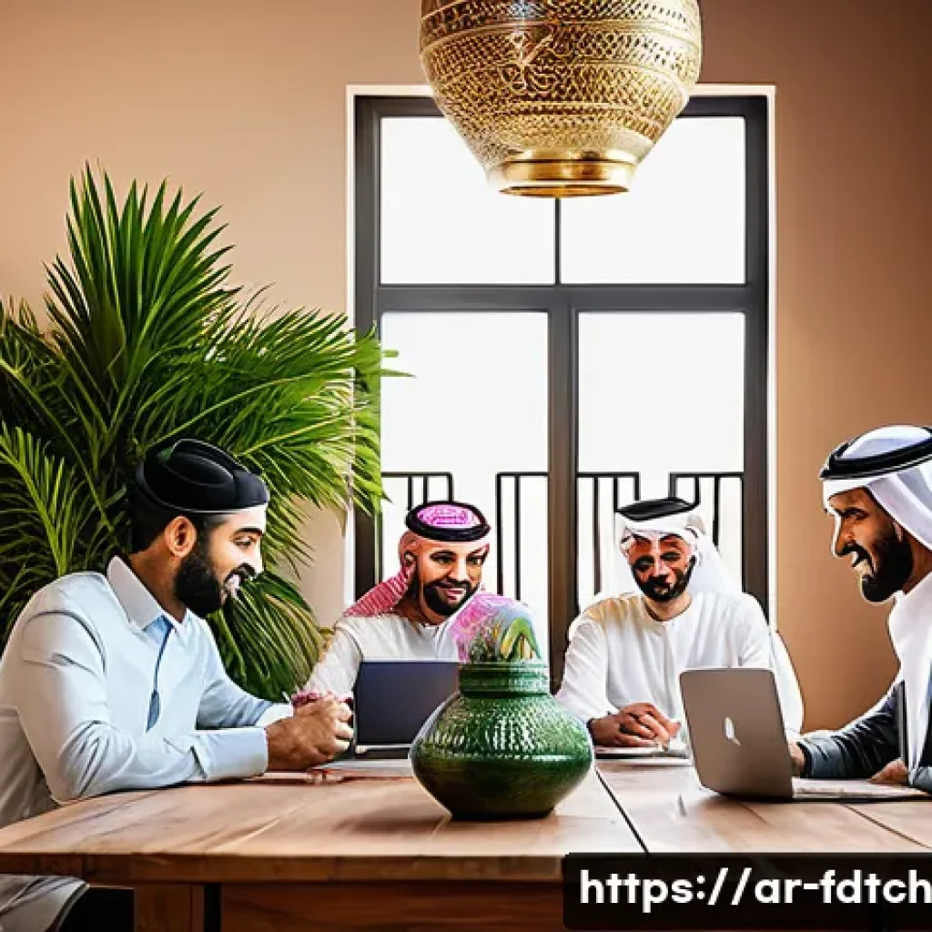 푸드테크 스타트업의 크라우드 펀딩 활용 방법 - A modern, professional crowdfunding campaign scene set in a cozy, stylish Middle Eastern home office...