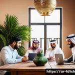 Home 20 푸드테크 스타트업의 크라우드 펀딩 활용 방법 - A modern, professional crowdfunding campaign scene set in a cozy, stylish Middle Eastern home office...