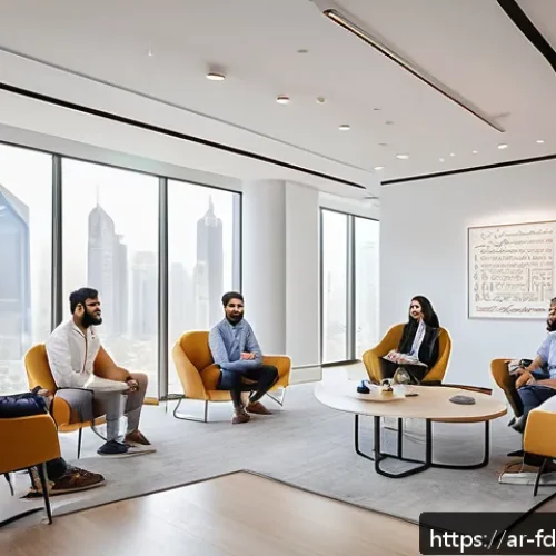 Home 31 푸드테크 스타트업의 조직 문화 구축 전략 - A modern FoodTech startup office interior in a Middle Eastern city, showcasing a diverse team of you...