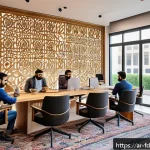 Home 23 푸드테크 스타트업의 글로벌 시장 진출 전략 - A modern food technology startup office in a bustling Middle Eastern city, showcasing a diverse mult...